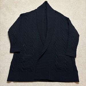 Polo Ralph Lauren Cardigan Sweater Large Black Cable Knit Open Front Cashmere